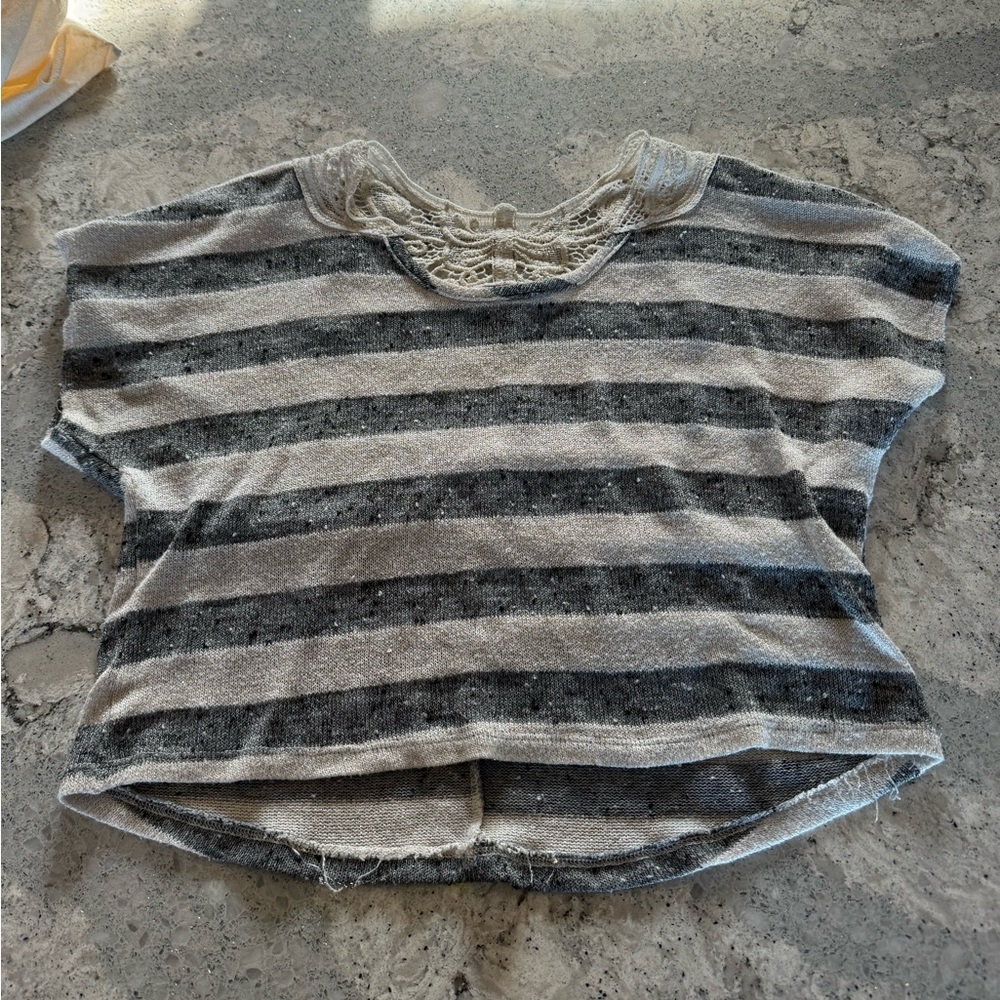 Medium Gray and White Strip Top with Butterfly back detailing